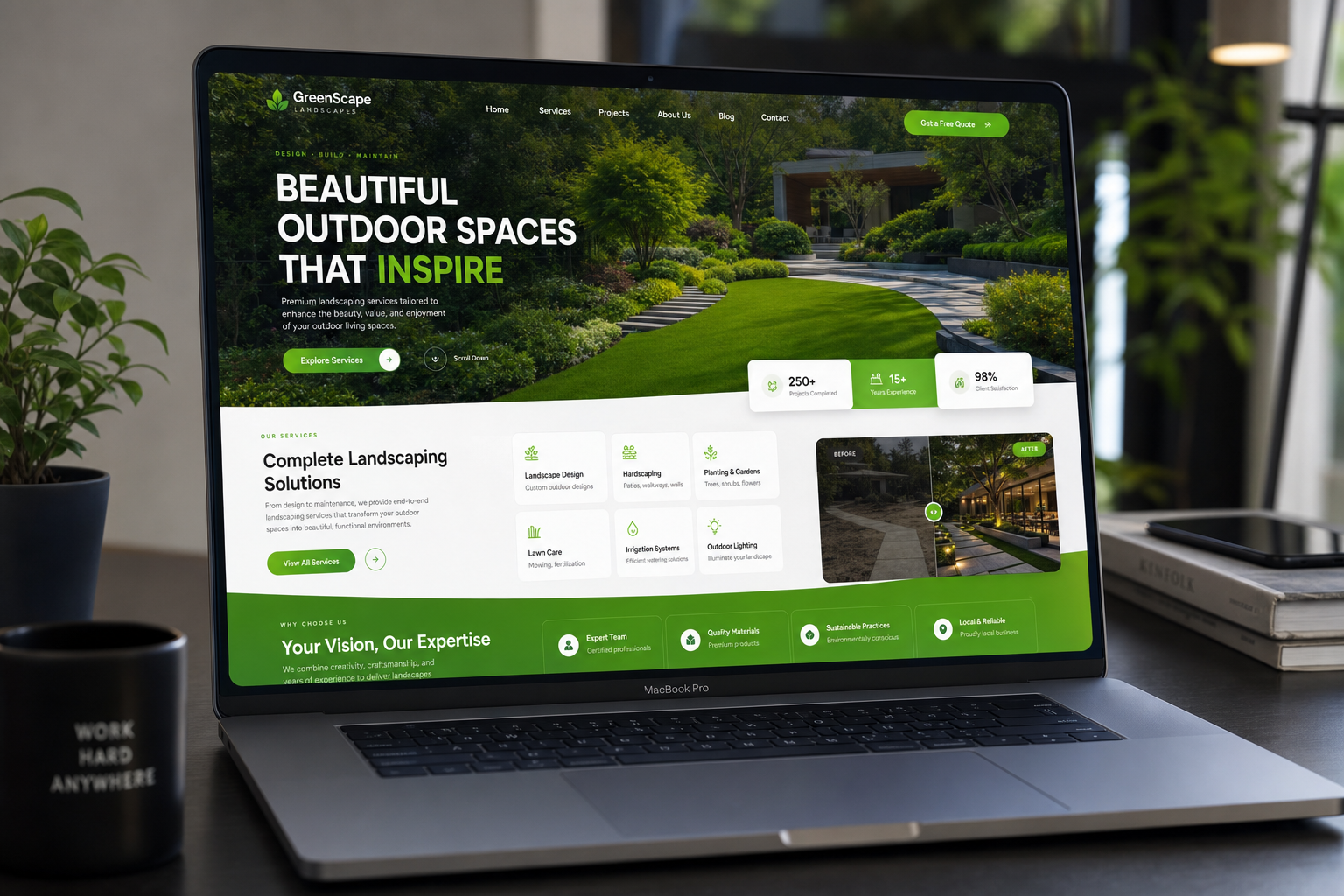 Mid-level landscaping website with animations